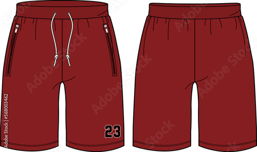 Running trail Shorts jersey design vector template, Baller shorts concept with front and back view for Kick boxing, Basketball, wrestling, martial arts and tracking active wear shorts design.