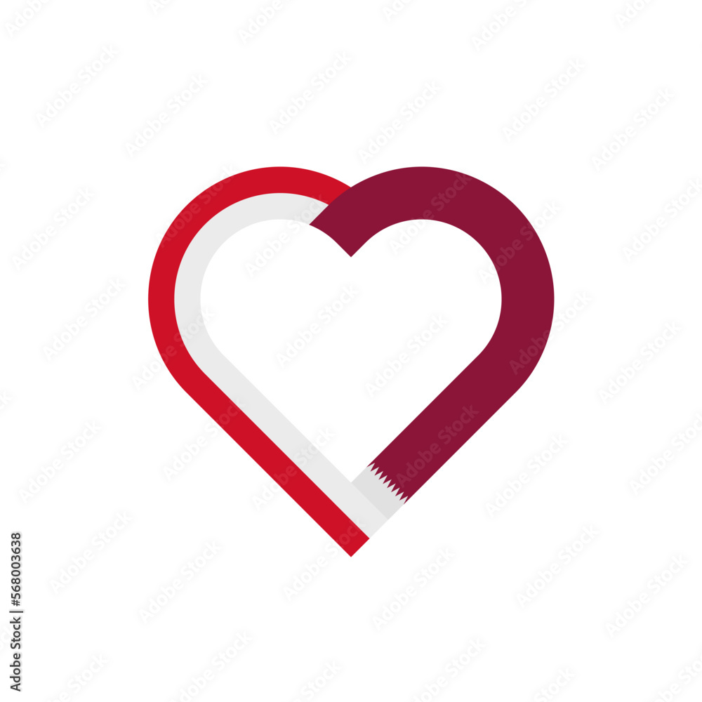 unity concept. heart ribbon icon of indonesia and qatar flags. vector illustration isolated on white background