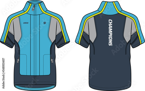 Short sleeve Compression running base layer top t shirt flat sketch design illustration, Tight fit top design vector template, Active wear compression top concept with front and back view