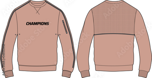 Long sleeve sweatshirt t-shirt design flat sketch Illustration, T-Shirt sweater front and back view, winter shirt for Men and women. Winter outerwear
