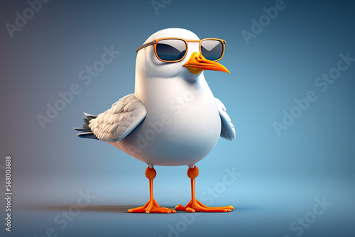 Fotografia Cute 3D cartoon of seagull character. Generative AI