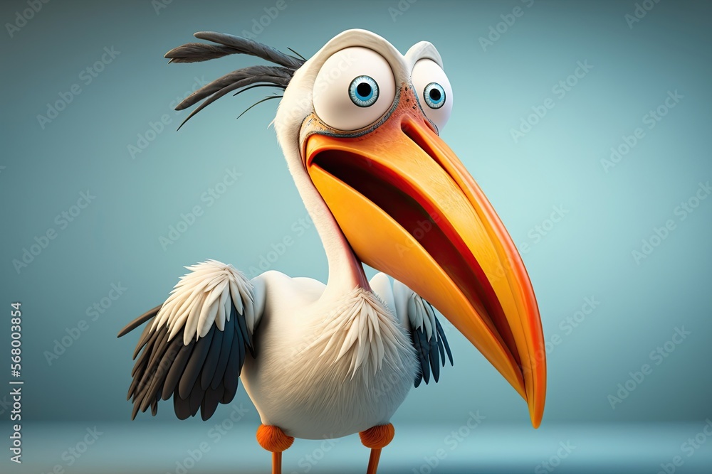Obraz premium Cute 3D cartoon of pelican character. Generative AI