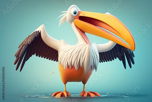 Cute 3D cartoon of pelican character. Generative AI