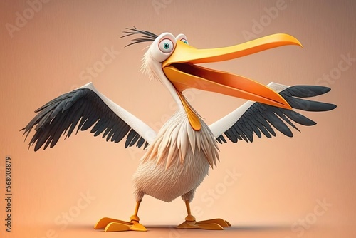 Cute 3D cartoon of pelican character. Generative AI