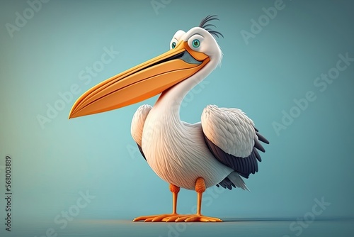 Cute 3D cartoon of pelican character. Generative AI