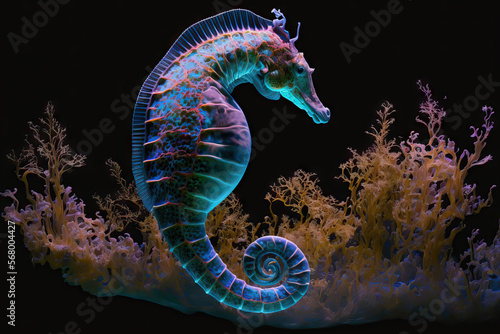 image of a seahorse underwater. Generative AI