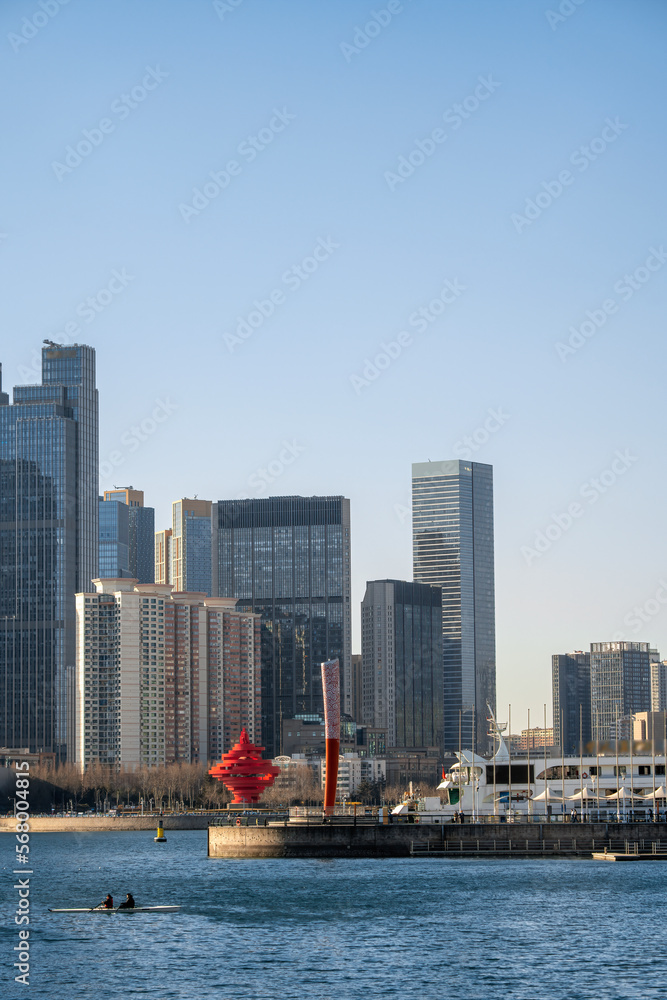 Fototapeta premium Street view of modern buildings in Qingdao Coastal Bay Area