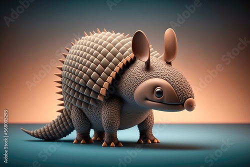Cute 3D cartoon of armadillo character. Generative AI © AdriFerrer