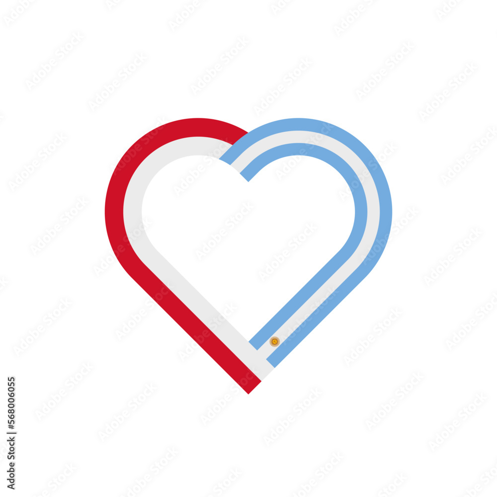 unity concept. heart ribbon icon of indonesia and argentina flags. vector illustration isolated on white background