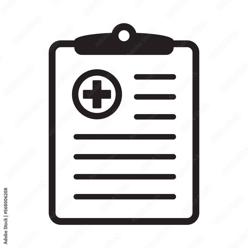 Medical history icon, medical report symbol. Health care clipboard icon. Medical card icon. Medical history icon, medical report symbol. Health care clipboard icon. Medical card icon.