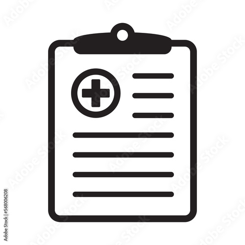 Medical history icon, medical report symbol. Health care clipboard icon. Medical card icon.