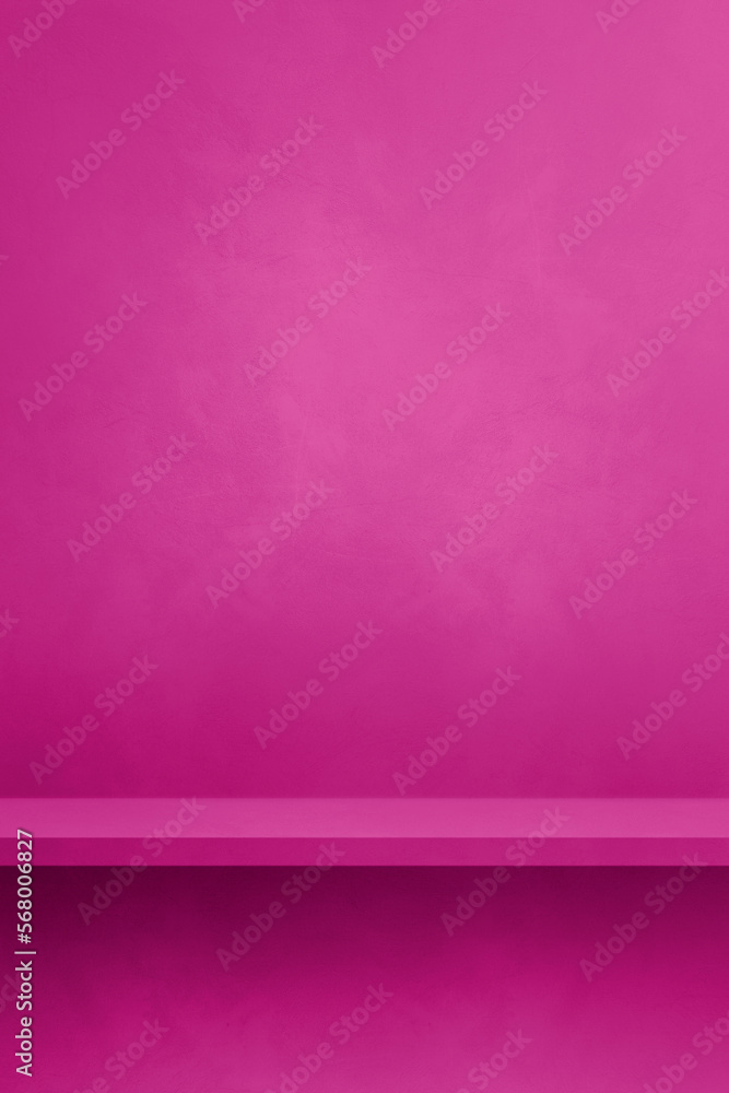 Empty shelf on a pink concrete wall. Background template. Vertical mockup Empty shelf on a pink concrete wall. Background template. Vertical mockup
