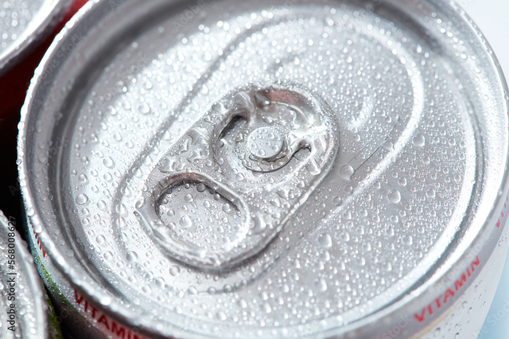 close up of a soda can Condensation, water drops silver pull tab close up of a soda can Condensation, water drops silver pull tab
