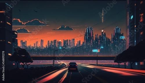 Tokyo Cyberpunk Nightscape Art
Cel-Shaded Cityscape Generative AI photo