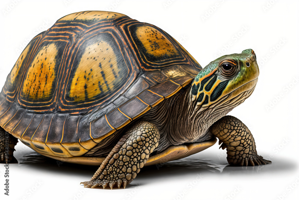 Obraz premium Terrapene Coahuila, or the Coahuilan Box Turtle, isolated on a white backdrop. Generative AI