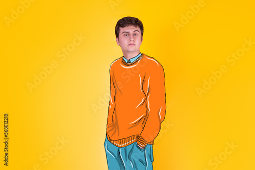 A Handsome guy on yellow background in a cartoon style