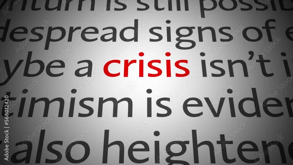 Loop of economic news articles with focus on single word. Topic economic crisis and recession. Loop of economic news articles with focus on single word. Topic economic crisis and recession.