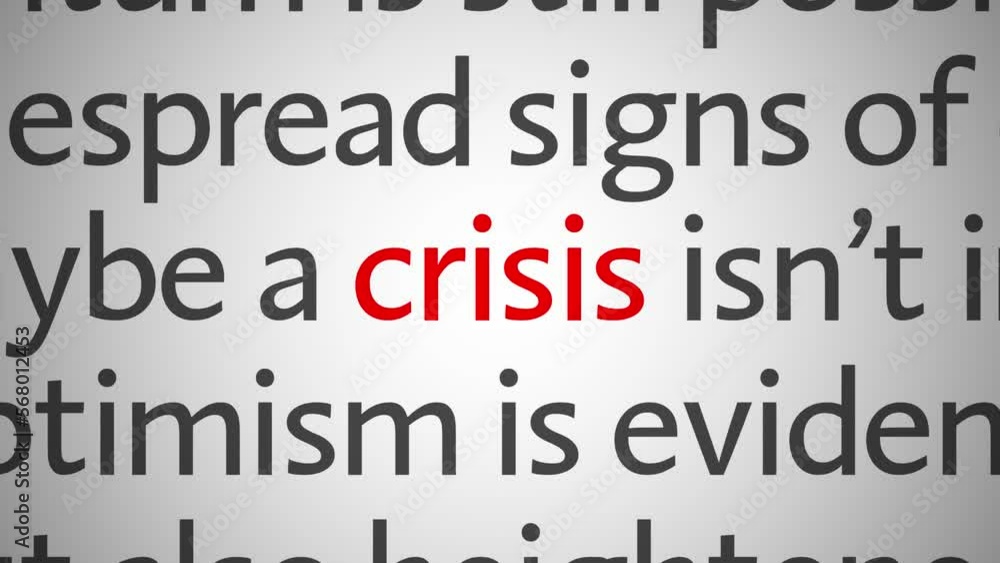Loop of economic news articles with focus on single word. Topic economic crisis and recession. Loop of economic news articles with focus on single word. Topic economic crisis and recession.