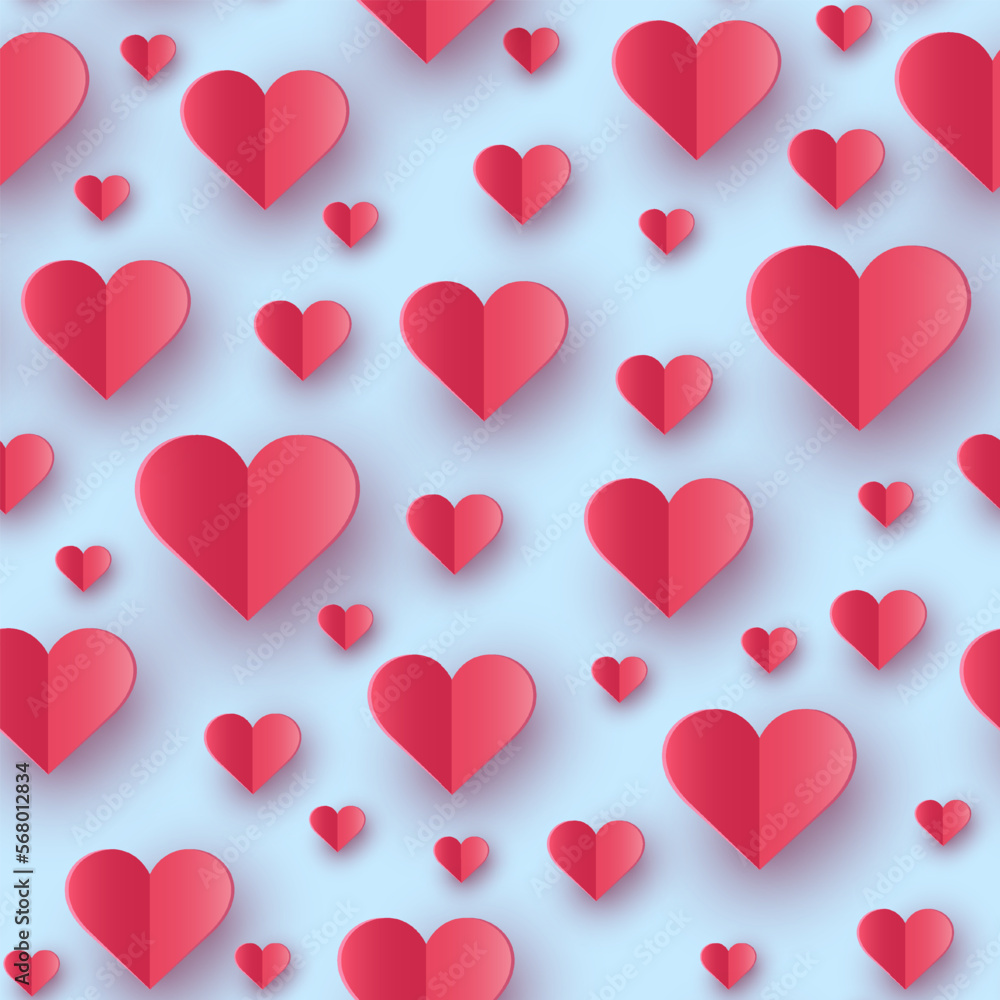 Love concept for Valentine’s Day, Mother’s Day and Women’s Day. Seamless pattern with paper heart decorations. Vector illustration