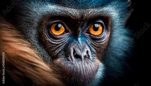 Tableau sur toile closeup of the eyes of a monkey looking at camera, intelligent primate animal, g
