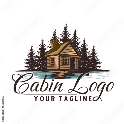 classic cabin home logo design. vector, log house, inn and recreation