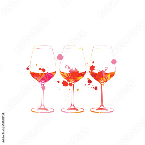Elegant wine glasses isolated.  Colorful goblet with alcoholic beverage for celebrations, special occasions, fairs, festivals and degustation events. Vector illustration design