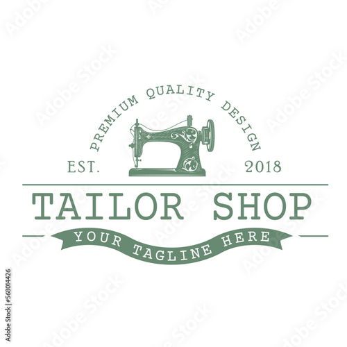 tailor vector logo. sewing machine element for tailor shop, clothing and textile industry