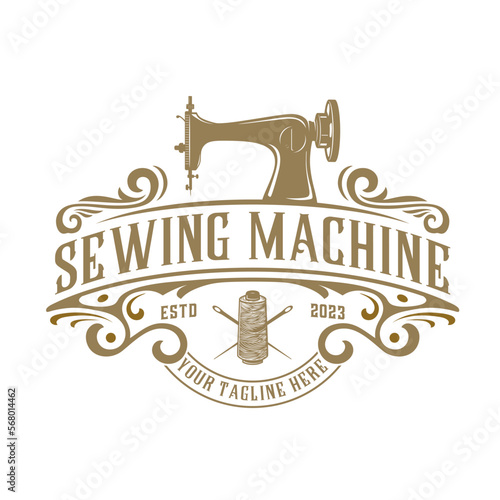 sewing logo design. old sewing machine concept. for tailors, sewing shops and clothing repairs.