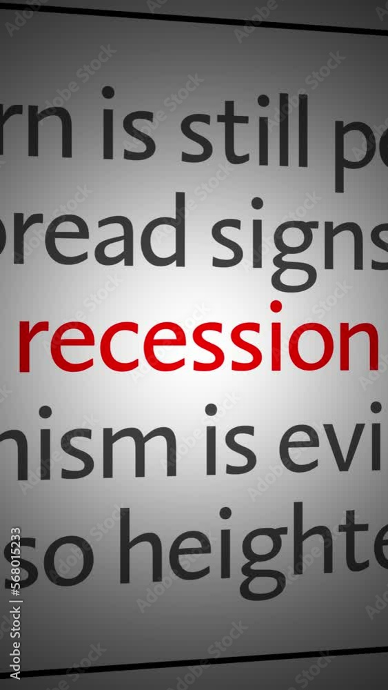 Loop of economic news articles with focus on single word. Topic economic crisis and recession. Loop of economic news articles with focus on single word. Topic economic crisis and recession.