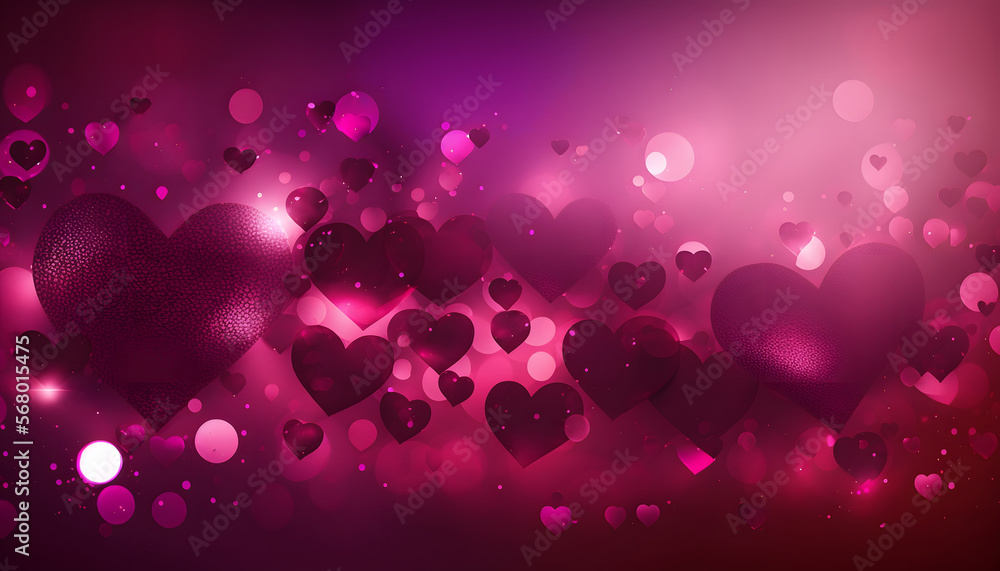 luminous hearts with bokeh, on valentine's day, romance, digital illustration, 3d rendering,