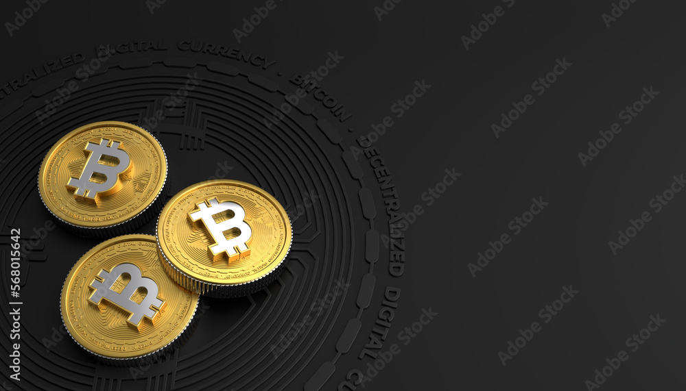 Obraz premium 3d Golden bitcoin coin stock in black background