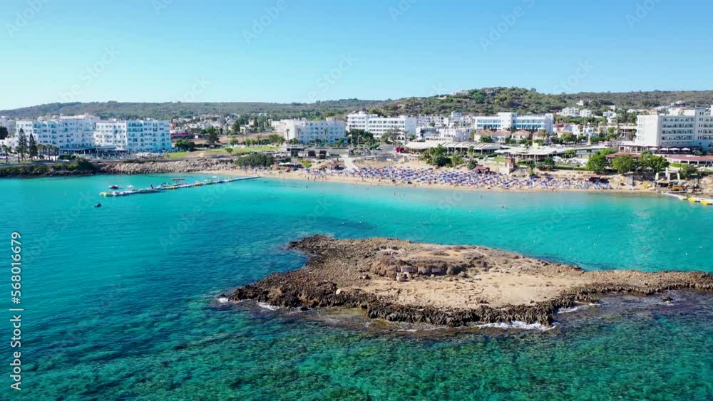 Fig Tree Bay Islet and Fig Tree beach in Protaras resort in Cyprus, 4k footage Fig Tree Bay Islet and Fig Tree beach in Protaras resort in Cyprus, 4k footage