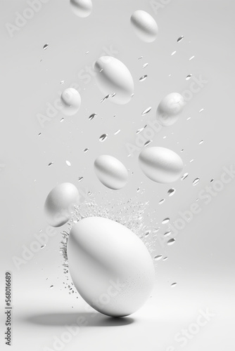 Minimalistic easter background. Clean design. Generative ai. Easter eggs on white background