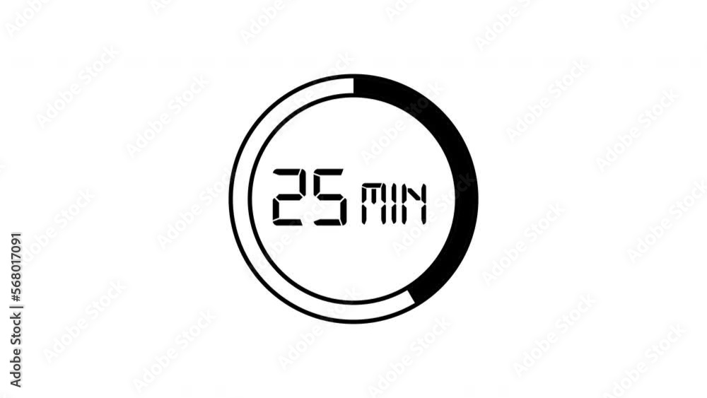 25 minutes, digital coundown timer. motion animation. 25 minutes, digital coundown timer. motion animation.