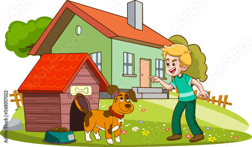 angry child shouting at dog