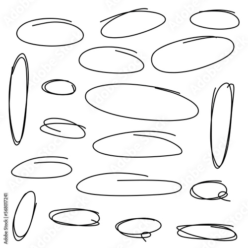 Set Abstract Doodle Circle Line. Round aesthetic elements for decor design. Hand drawn vector clipart