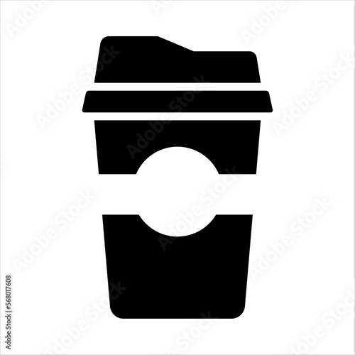 Vector black and white simple illustration of a cup of coffee or tea to take away