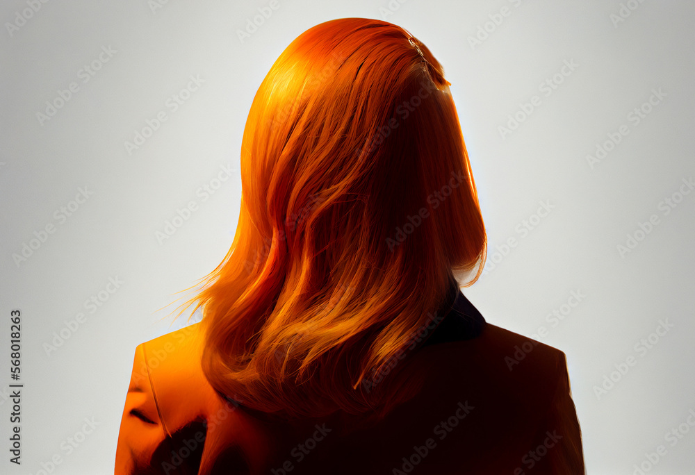 Fototapeta premium Perfekte, gesunde und glänzende Haare im Fokus eines Portraits. Perfekt für Friseur- Haarfarbe- und Shampoo- werbung. -Generative Ai