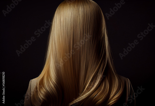  Perfekte, gesunde und glänzende blonde Haare im Fokus eines Portraits. Perfekt für Friseur- Haarfarbe- und Shampoo- werbung. -Generative Ai