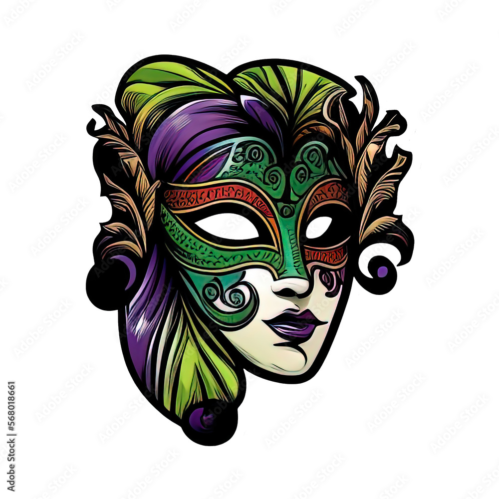Female mask for the Mardi Gras carnaval sticker illustration