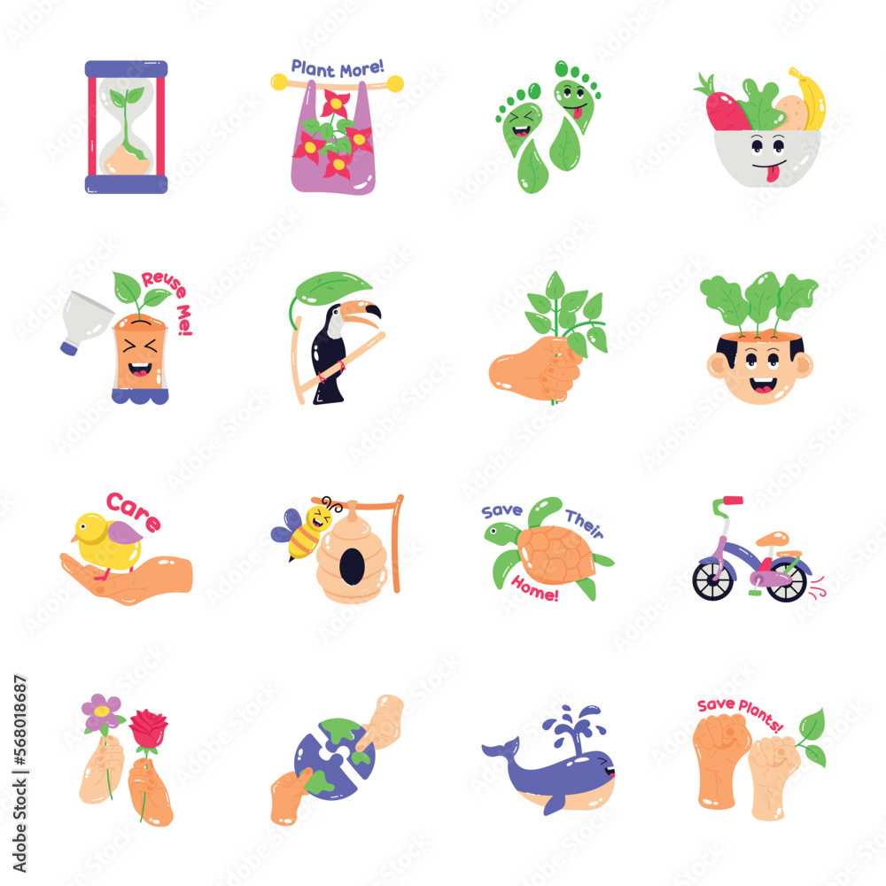 Obraz premium Set of Ecology Flat Stickers