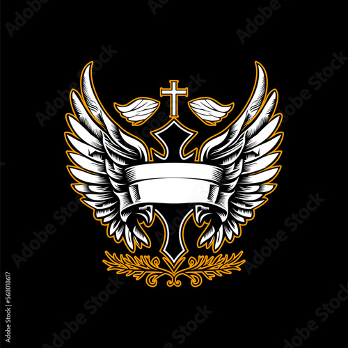 Winged Cross Vintage Logo Design