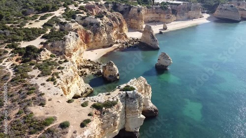 Full HD Aerial Sunrise Sunset view of Ponta de Piedade in Algarve Faro Portugal