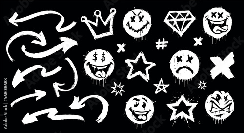 Set of vector graffiti spray patterns on a dark background.