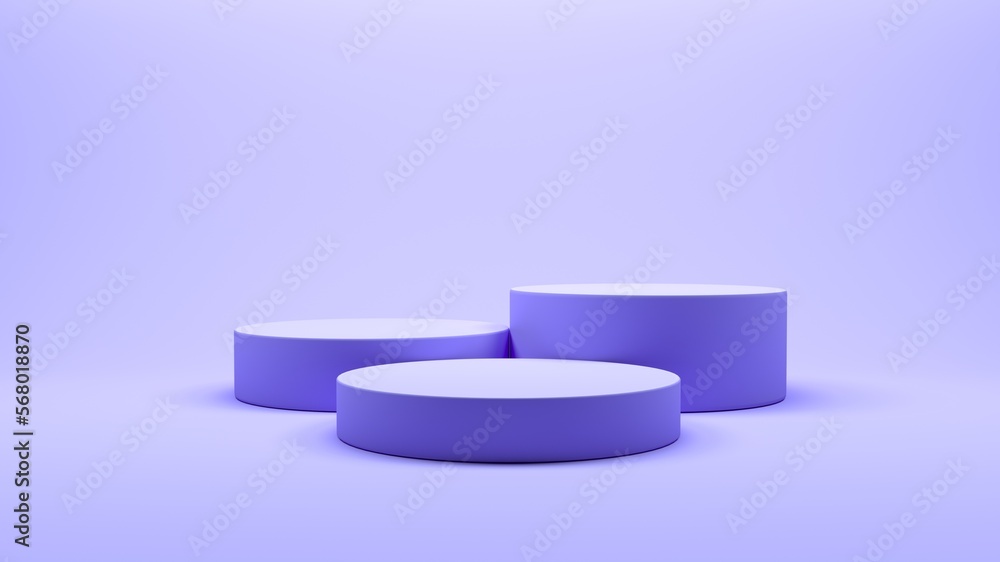 Minimalistic lilac scene with lilac cylindrical pedestal. Background for place goods, cosmetics, food, drink, cartoon model or technical tools advertising. 3d illustration, 3d rendering. Minimalistic lilac scene with lilac cylindrical pedestal. Background for place goods, cosmetics, food, drink, cartoon model or technical tools advertising. 3d illustration, 3d rendering.