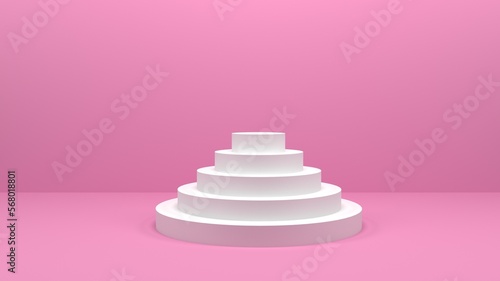3d rendering of abstract white geometric podium on pink background, minimalistic empty showcase template