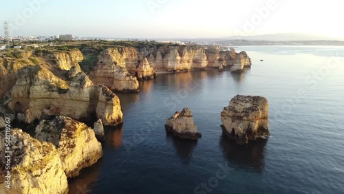 Full HD Aerial Sunrise Sunset view of Ponta de Piedade in Algarve Faro Portugal