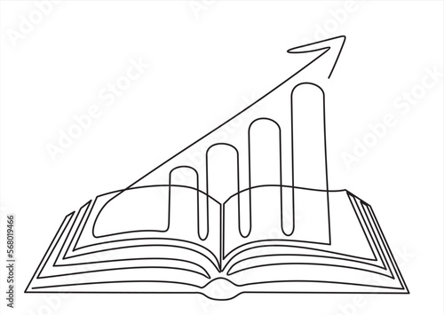 Continuous one single line drawing of Business Infographic With Open Book Learning Style