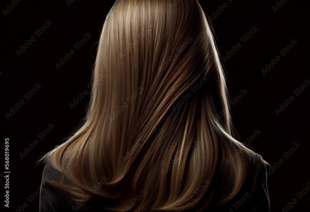 Fototapeta premium Perfekte, gesunde und glänzende Haare im Fokus eines Portraits. Perfekt für Friseur- Haarfarbe- und Shampoo- werbung. -Generative Ai