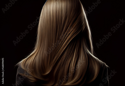Perfekte, gesunde und glänzende Haare im Fokus eines Portraits. Perfekt für Friseur- Haarfarbe- und Shampoo- werbung. -Generative Ai